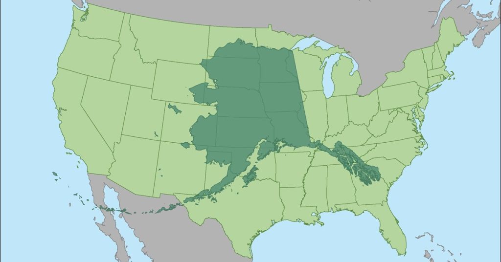 alaska outlined over continental us map