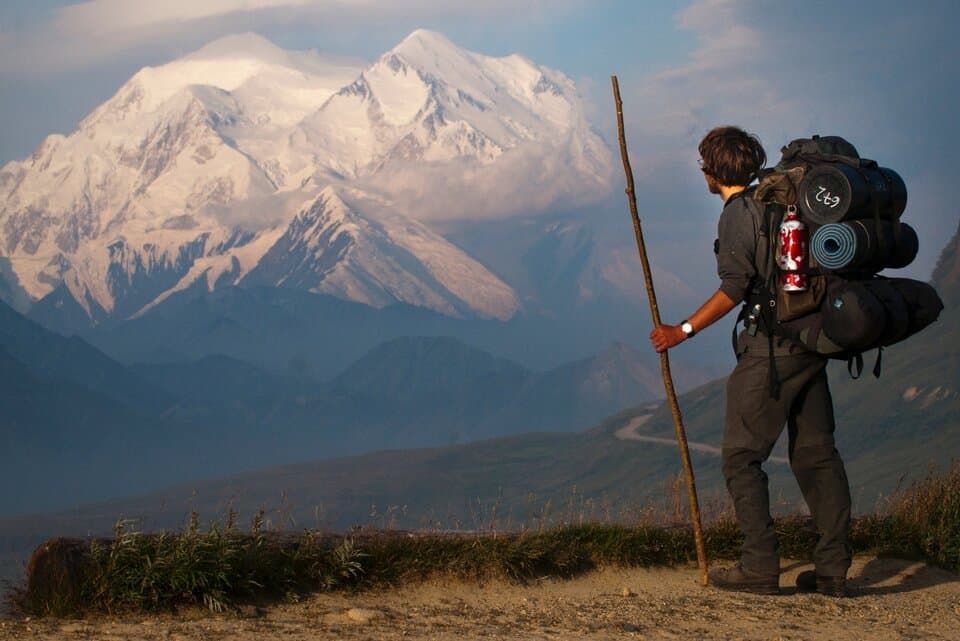backpacker admiring Denali Alaska
