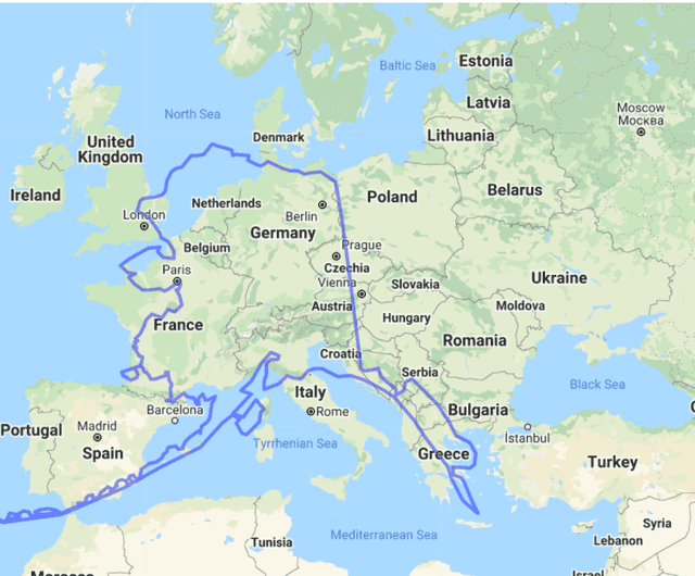 Alaska outline over Europe map